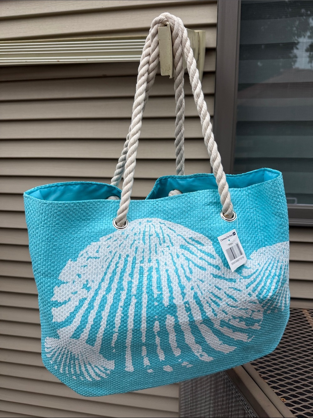 NWT Turquoise Rope-Handle Shell Tote - Picture 4 of 9